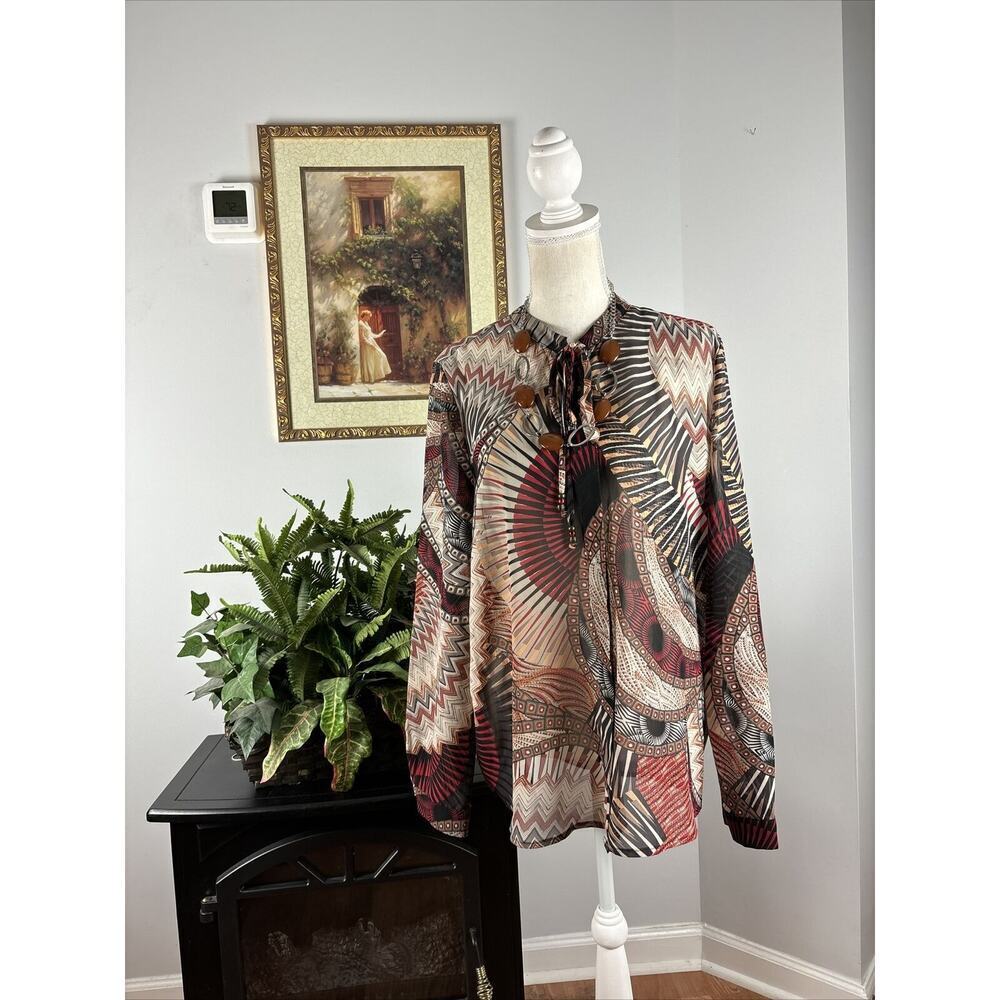 Susan Graver Long Cap Sleeve 14 See-through High Neck Open Front With Buttons
